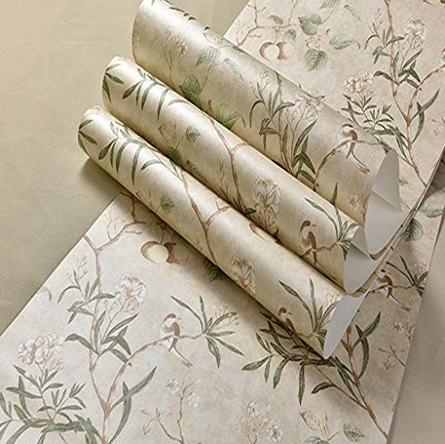 Generic Tapete, Vliestapete Vintage Blume Und Vogel Muster Tapete, Schlafzimmer Wohnzimmer Tapete/Gelb/0,53 * 9,5M
