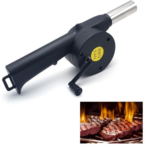 BullTek Ventilatore Ventola Manuale a Manovella per Barbecue - Soffiatore Portatile per Grigliate all'Aperto - Strumento per Cottura su Carbonella - Ideale per Campeggio e Picnic