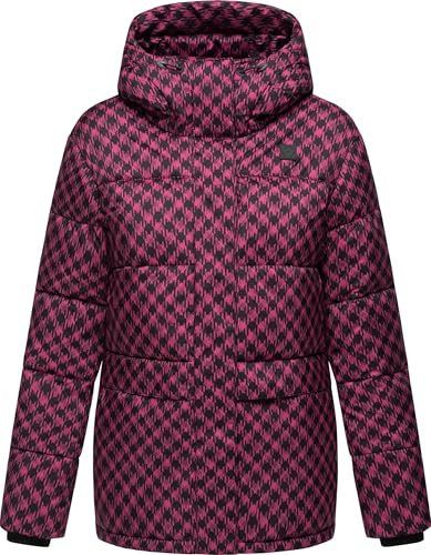 Ragwear, Giubbotto invernale da donna, calda giacca trapuntata impermeabile e antivento con motivo a quadri alla moda e cappuccio, stampa Wikesh, Print YOUMODO, taglie XS-6XL, fucsia, L