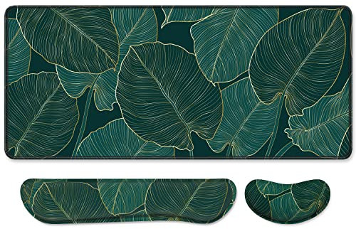 Tastaturmatte, Mauspad, großes Mauspad mit Handgelenkstütze, 3er-Set, Tastaturauflage aus Memory-Schaum + erweitertes XXL-Gaming-Pad, ergonomischer Schreibtisch for Damen und Herren, blaue Welle im ja