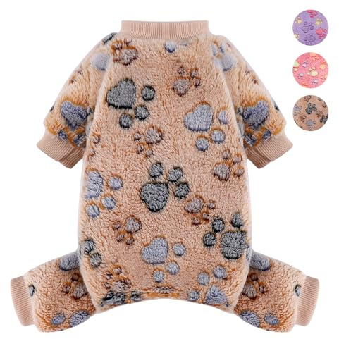 YIKEYO Dog Sweaters for Small Dogs, Dog Pajamas Winter Girl and Boy,Puppy 4 Legged Clothes Chihuahua Yorkie Teacup Jumpsuit Cute Feet Print(Khaki, XXXS)