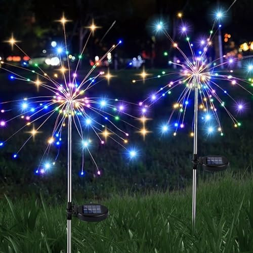 Luces solares de fuegos artificiales para jardín, lámparas solares para exterior, 200 LED, 8 modos, decoración de jardín, resistente al agua, luces solares para patio trasero, camino, césped, balcón