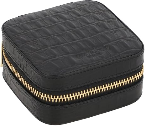 Gusti Reise Schmuckkästchen Leder – Schmucketui für Damen klein Schwarz – Schmuckaufbewahrung Reise Organizer für Ketten Ringe Ohrringe – Schmucktasche kompakt
