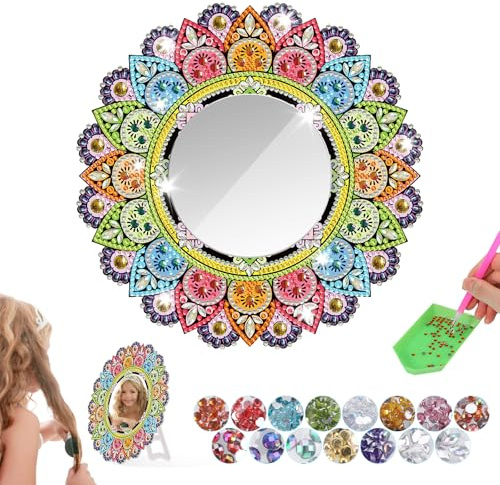 Starvortex Diamond Painting Mädchen Spiegel Set, Geschenk Diamond Painting Bilder Kinder, Mandala Basteln Mädchen Geburtstag Urlaub