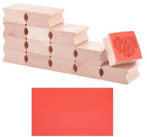 UNICRAFTALE - Soporte de sello de goma de madera en blanco con hoja de sello de goma para grabado láser, hoja de goma suave, bloques de madera dura, 4 cm para fabricación de sellos