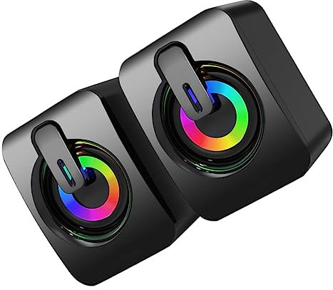 jojofuny Wired Gaming Speakers Usb Led Lighting, Mini Laptop Loudspeakers and Small Subwoofer for Desktop Pc, Dc5.00v Powered Voice Box Colorful Lights for Gaming and Multimedia Use