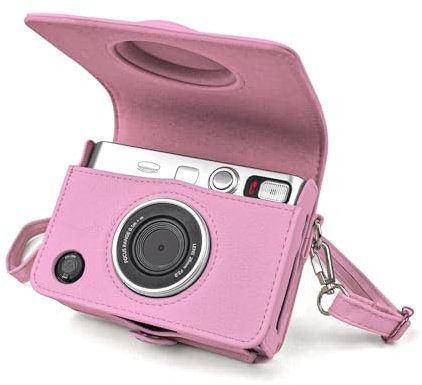 Rieibi Mini EVO Case - Vintage PU Leather Protective Case for Fuji Instax Mini EVO Instant Camera - Removable bag with Adjustable Shoulder Strap Battery Charging Port - Pink