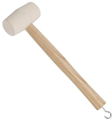Tool & Tree Camping Hammer mit weißem Gummikopf und Holzgriff – Zelthammer mit Haken zum Herausziehen von Heringen – Schonhammer für Zeltaufbau, Camping, Trekking, Outdoor, Festival & Garten