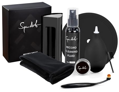 SpinArt Vinyl Record Cleaning Kit, 8-in-1 Record Cleaner Kit with Velvet Brush, Cleaner Liquid, Stylus Brush & Gel, Mini Brush, Air Blower, Label Protector, Pouch Vinyl Cleaning Kit for LP Albums