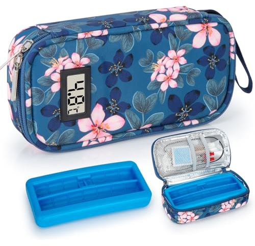 SUNMON Borsa Termica per Insulina- Porta Insulina Termico con Display a ℃, Borsa per Medicinali Termica con Ghiaccio per Porta Medicine Termico Raffreddamento e Trasporto di Diabete Medicinali (blu)
