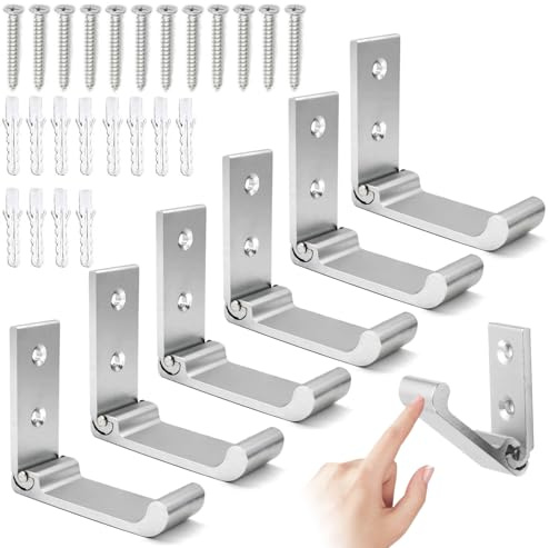 BetterJonny 6 Pcs Folding Coat Hooks, Heavy Duty Foldable Hooks Wall Mounted Aluminum Alloy Wall Hanger Hook for Hanging Coat, Bags, Hat, Backpacks, Keys with 12pcs Screws Set, Silver