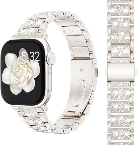 CHANCHY Kompatibel mit Apple Watch Armband 42mm(Series 10 11) 41mm 40mm 38mm, Damen Funkeln Gliederarmband Metallarmband Ersatzarmband für iWatch SE 3 2 1/ Series 11 10 9 8 7 6 5 4 3 2 1, Polarstern