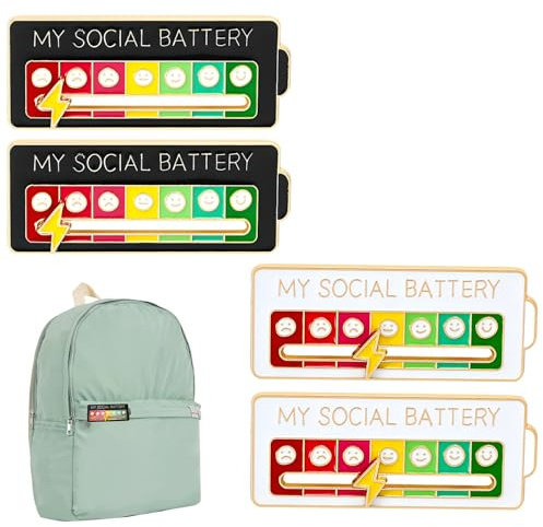 4er-Pack My Social Battery Pin,Weiß + Schwarz Fun Social Battery Pin,7 Tage Verwendbar,Social Battery Pins For Bags,Anstecker Pin,Geeignet FüR Geschenke Wie RucksäCke,Jacken,HüTe,Kleidung Usw.