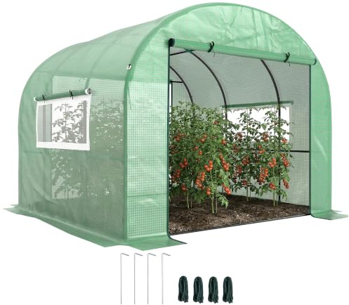 Outsunny Serre de Jardin Tunnel 9 m² PE Haute Densité 300x300x200cm Vert | Serre Tunnel de Jardin, 135 g/m², 2 Portes Zippées Enroulables, 2 Fenêtres en Maille, pour Toutes Saisons