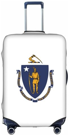 Aubnva Copertura per bagagli da viaggio lavabile con stampa bandiera dello stato del Massachusetts, protezione personalizzata per viaggi d'affari e tempo libero, bianco, S
