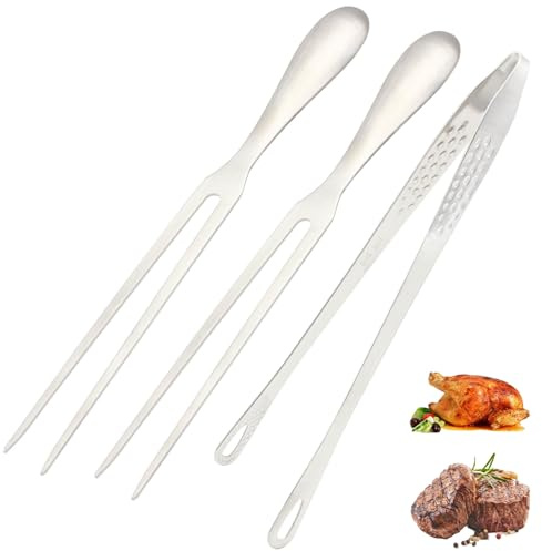 Köttgaffel rostfritt stål grillgaffel, 2 stycken. Köttgaffel rostfritt stål, 1 st. kokpincett, för grill kök kalkon stekning middag (26,5 cm)