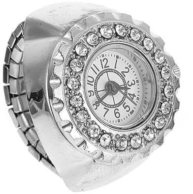 ibasenice Schmuckring Uhr mit Rundem Zifferblatt Silberfarbener Ring aus Zinklegierung Modische Kristall Fingeruhr Bequem und Bruchsicher Kreative Ringuhr für Damen