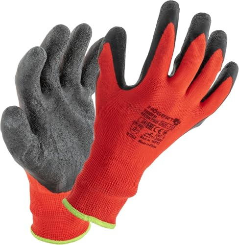 Högert Technik Gants de protection Roder avec revêtement en latex - Taille 8 - Haute résistance à l'abrasion - Prise flexible - Idéal pour les travaux de montage et d'entretien précis (Lot de 5)