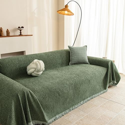 MYSKY HOME Sofföverdrag, L-form, reptåligt, soffa, katt – chenille-soffa, överdrag, 2-sitsig, sofföverkast, tvättbar, sofföverkast, soffskydd, katt, mångsidigt sofföverdrag, 230 x 300 cm, mossgrön