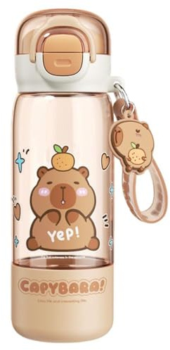 Capybara Borraccia, 510ml Bottiglia d'acqua Capibara con Coperchio, Capybara Cute Water Cup con Paglia e Manico, Senza BPA, Anti-Perdita, per Scuola, Sport, Fitness, Viaggio
