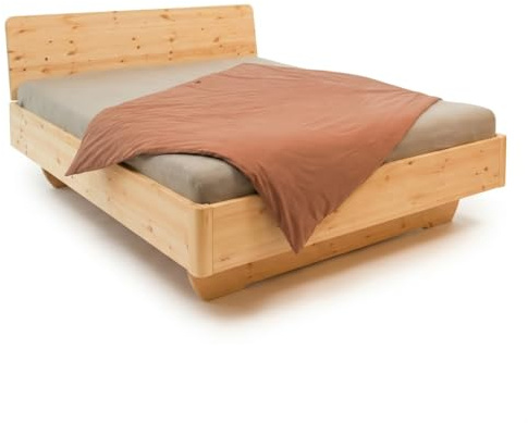 Schwebebett FREYA aus massivem Zirbenholz, metallarme Verbindung, handgefertigt in Jena, komfortable Bettkantenhöhe 47 cm, Bettgestell optional mit Bettkasten (160x200 cm, Ohne Bettkasten)