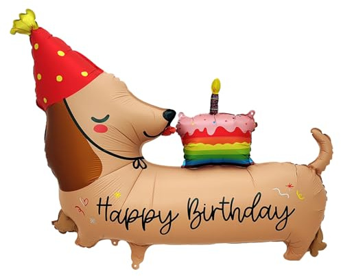 Ovanda XXL Dackel Happy Birthday Folienballon, Helium Ballon Tier | Luftballons Geburtstag Hund, Folienballon Hund,Luftballon Geburtstag Kinderparty Deko,Geburtstagsballon Hundemotiv