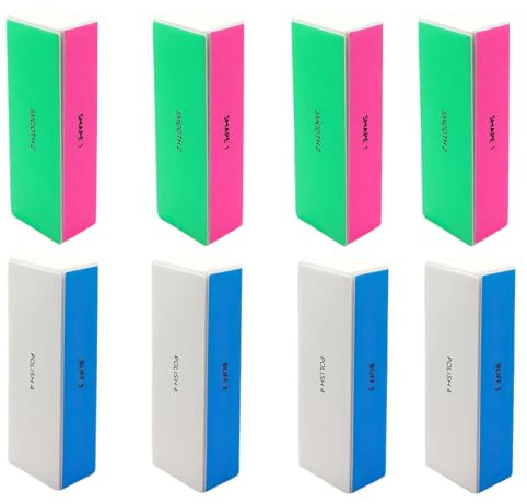 AEUXZA Bloc Polissoir Ongles, 8 Pièces, à 4 Faces, Buffer Professionnel pour Mise en Forme, Lavable, Lime à Ongle, Élimine les Stries et Crée une Brillance, Ponce pour Façonner, Lisser et Polir