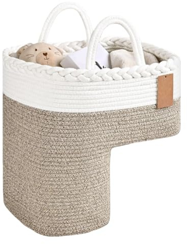 Sileduove L-Shape Stair Basket For Carpeted And Wooden Stairs Linen Woven Stair Basket With Reinforced Handles Stair Basket Organizer For Laundry, Toys (Color A)