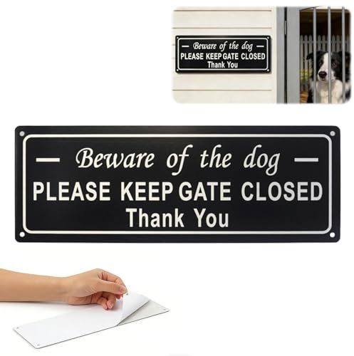 Beware of the Dog Sign – Please Close the Gate Sign Dog – Rust-, Scratch- & Water-Resistant Aluminum Warning for Gate, Wall & Fence – Outdoor Safety Sign
