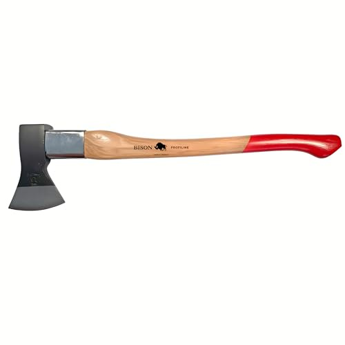 BISON Universalaxt Profiline 1250 g, Handgeschmiedete Forstaxt mit Hickorystiel 700 mm, Werkzeugstahl, inkl. Lederschneidenschutz