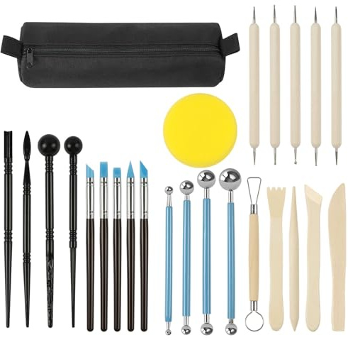NUTKIT 25 stycken lerskulpturverktyg, modelleringssats för DIY keramik, hantverk, nybörjare och proffs, med rörfodral