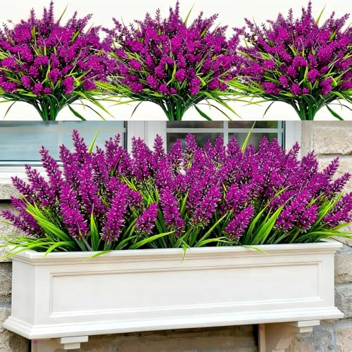 Toprooms 12pcs Artificial Plants Outdoor,Plastic Greenery Shrubs UV Resistant Fake Plants Plastic Flowers Shrubs for Farmhouse Home Garden Wedding Indoor Outside Decor (Fuchsia)