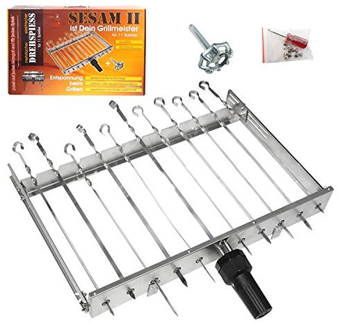 OLYMP Mehrfacher Grillspießdreher Sesam II für 11 Spieße, Batteriebetriebener Motor, Schaschlik, Grillspieß, Drehspieß