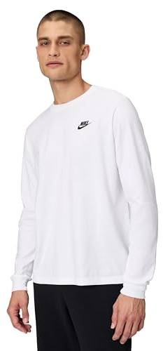 Nike Mens' Nike Sportswear Club Long Sleeved T-Shirt, White/Black, X-Large
