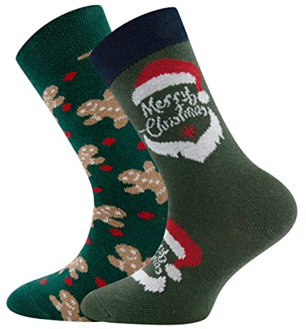 EWERS Socken 2er-Pack Weihnachten - mit Motiv Lebkuchenmann & Weihnachtsmann, 2 Paar Weihnachtssocken für Kinder Damen Herren, Baumwolle, MADE IN GERMANY, Größen 23-48