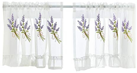 ACMHNC Scheibengardine 2er Set Stickerei Blumen Voile Bistrogardine Natürliche Landhausstil Transparent Küchengardine Küchenschrank Vorhang Kurzen Vorhang,Lavendel,W x H 90x60cm