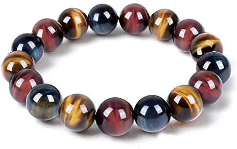 Enjoy Risingsun Pulsera de ojo de tigre, cuentas de cristal de triple protección, cuentas de chakra, pulseras para mujeres y hombres, 10mm (fits 5.7-6.7 inches), 12mm 6.0-7.2 inches), Piedra de ojo de