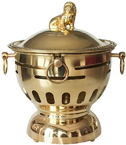 Hot Pot Traditionnel Au Charbon De Bois Retro Home Restaurant Four À Alcool Petite Marmite En Cuivre Mijoteuse Portable Chaudières Sèches Extérieures (Diamètre 18 CM Cuivre Jaune)
