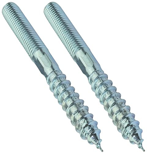 AERZETIX - C44765 - Lot de 2 vis à double filetage - goujon - patte à vis - métal/bois avec ou sans cheville - Ø12x120mm - en acier zingué - couleur argent