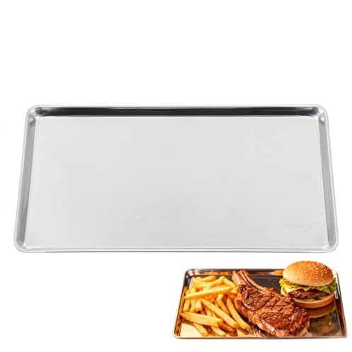 Servierplatte aus Edelstahl (26,5 x 20,5 cm) - Rechteckiger Familienteller, Rostfrei & Spülmaschinenfest, Vielseitiges Serviertablett für Grill, Dessert, Käse & Wurst, Robustes Backblech für Küche