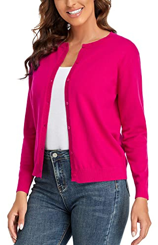 CUNYI Gilet Femme, Chandail Tricot avec Boutons pour Femme, Pull Veste Cardigan Col Rond Manches Longues Classique
