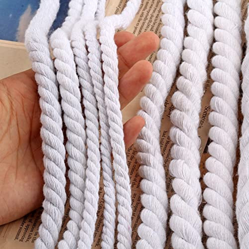 WABMJGW Makramee Schnur 65 Fuß/20 m, 3-strängiges verdrehtes weiches natürliches Baumwollkordel Durchmesser 10/12/15/20 mm, Dekorations Makramee Garn für DIY-Stricken,Wall Hanging,White-15mm