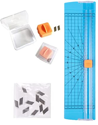 Papierschneider, A4 Papierschneider, Tragbare Papierschneidemaschine mit Schnittlinienführung, Schneidemaschine Papier Cutter für Hause und Büro.für Scrapbooking, Karton, Etikett（blue）