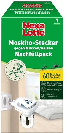 Nexa Lotte Moskito Stecker Nachfüller, vertreibt 60 Nächte Gelsen, Stechmücken und Tigermücken, für alle Räume, 46 ml
