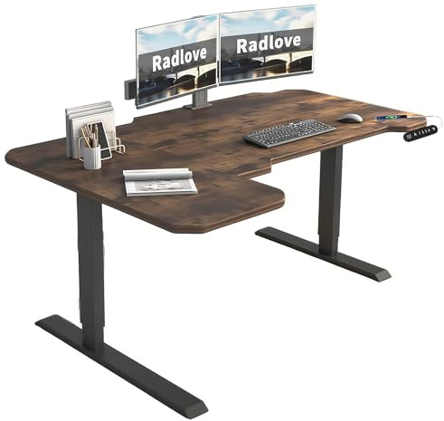 Radlove Bureau Réglable en Hauteur électriquement, Bureau Debout avec 4 Commandes à mémoire et Technologie Anti-Collision (Marron, 78 x 150 cm)