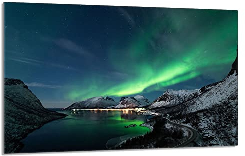 Herdabdeckplatte 80x52 cm 1-teilig Ceranfeldabdeckung Induktion Herdschutz Spritzschutz Glasplatte Deko Schneidebrett aus Gehärtetem Glas, Nordlicht Berge