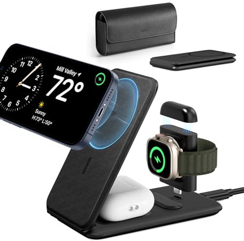 ESR 3-in-1 Travel Charging Station, MagSafe Charger, Made for Apple Watch Certified, Foldable Magnetic Wireless Charger for iPhone 17/16/15/14/13/12 Series, AirPods 4/3/AirPods Pro, Black