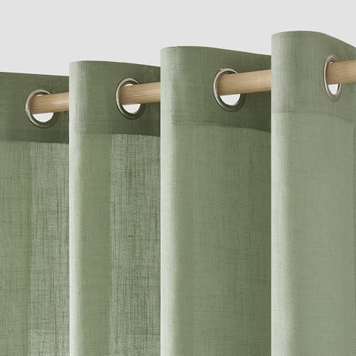 MIULEE Gardinen Vorhänge Schlafzimmer Vorhang Grün Gardine Wohnzimmer Leinenoptik Gardinen mit Ösen Fenster Halbtransparent Vorhang Modern Innen Balkontür Küche Vorhänge 140 x 215 cm