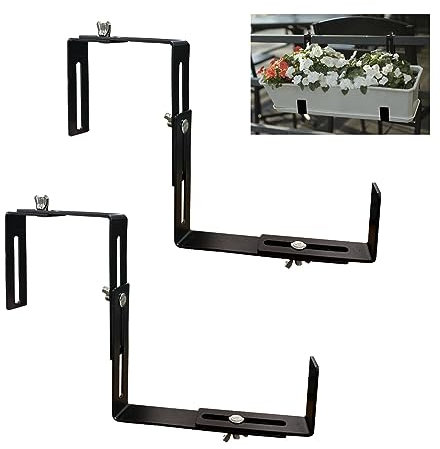 Verstellbare und abnehmbare Pflanzkastenhalterungen – hängende und Fenster-Blumenkastenhalterungen, geeignet für Zäune, Fensterbänke, Gärten (schwarz, 2 Stück)