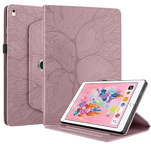 Succtopy Hülle für iPad 5. 2017/6. Generation 2018 9.7/iPad Air/iPad Air 2 PU Leder 360°Drehbar Multi-Winkel Lederhülle mit Standfunktion und Stifthalter Schutzhülle iPad 9.7/iPad Pro 9.7 Rose Gold